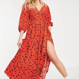 NWOT ASOS Glamorous Curve Floral Midi Tea Wrap Dress